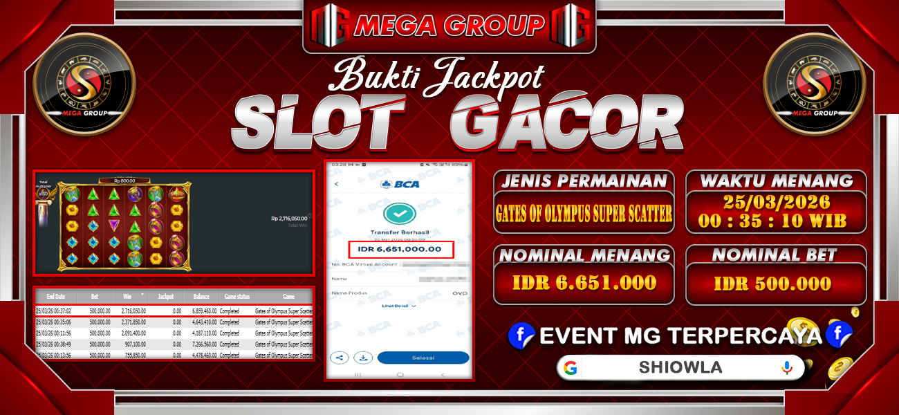 Bukti JP situs Shiowla hari Rabu, 25 Maret 2026