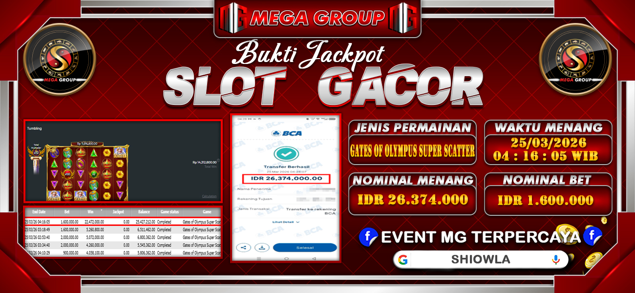 Bukti JP situs Shiowla hari Rabu, 25 Maret 2026