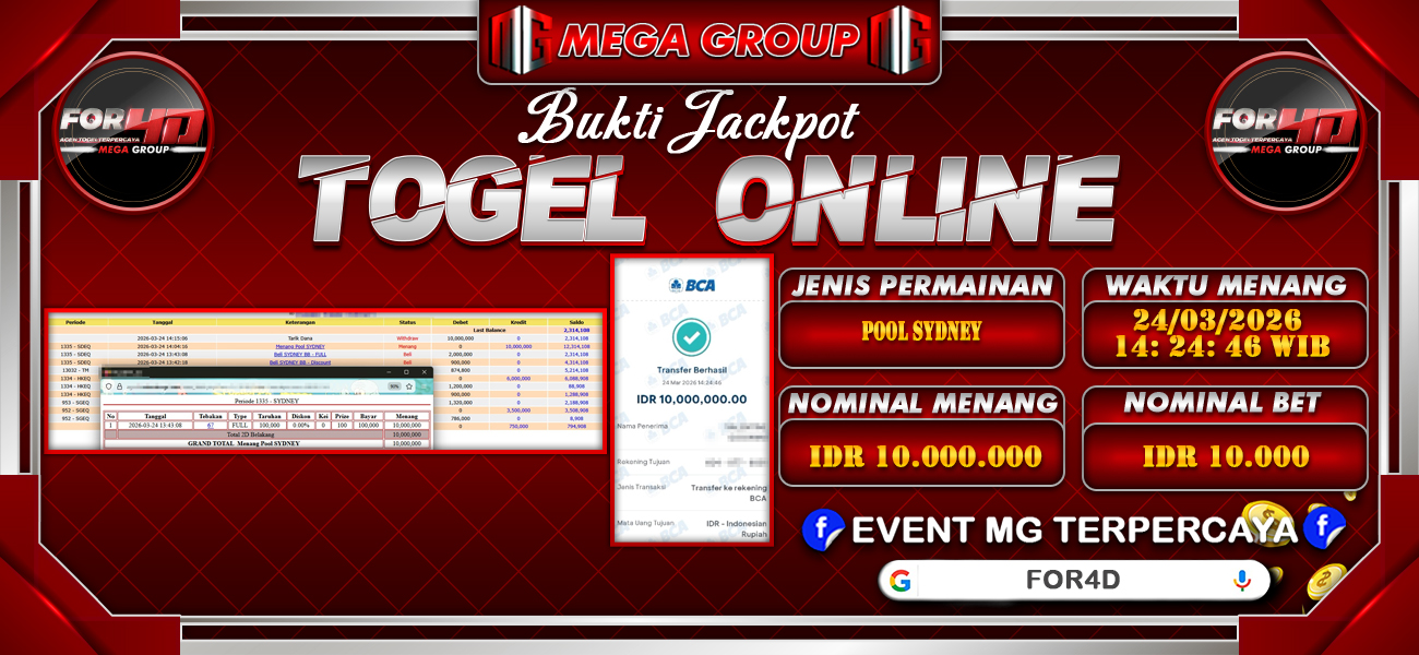 Bukti JP situs For4D hari Selasa, 24 Maret 2026