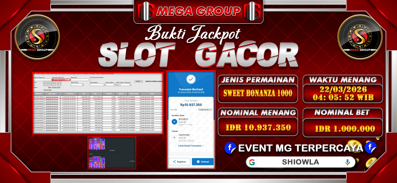 Bukti JP situs Shiowla hari Minggu, 22 Maret 2026